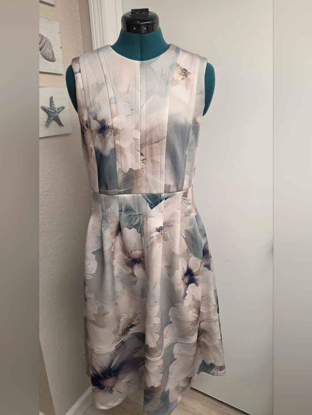 NWOT Donna Karan New York Watercolor Floral Fit & Flare Midi Dress Pockets - Picture 2 of 10